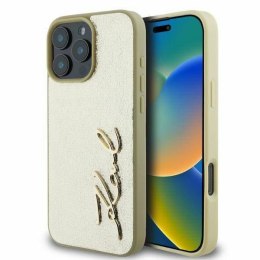 Oryginalne Etui IPHONE 16 PRO MAX Karl Lagerfeld Hardcase Metal Signature (KLHCP16XPFMFBKMD) złote