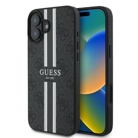 Oryginalne Etui IPHONE 16 PLUS Guess Hardcase 4G Printed Stripes MagSafe (GUHMP16MP4RPSK) czarne