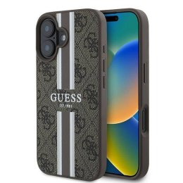 Oryginalne Etui IPHONE 16 PLUS Guess Hardcase 4G Printed Stripes MagSafe (GUHMP16MP4RPSW) brązowe