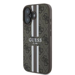 Oryginalne Etui IPHONE 16 PLUS Guess Hardcase 4G Printed Stripes MagSafe (GUHMP16MP4RPSW) brązowe