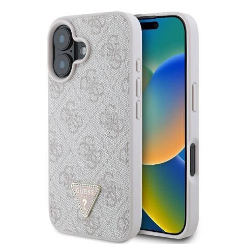 Oryginalne Etui IPHONE 16 PLUS Guess Hardcase Leather 4G Triangle Strass MagSafe (GUHCP16MP4TDPP) różowe