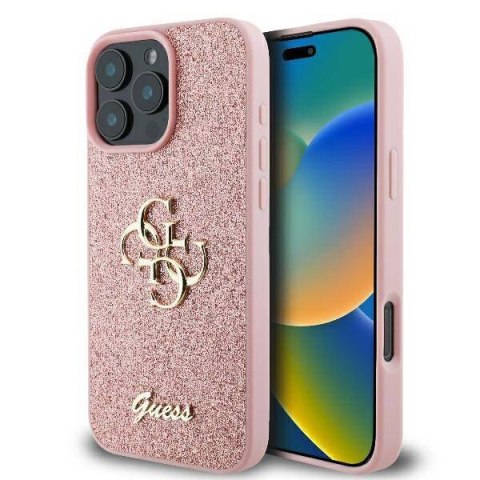 Oryginalne Etui IPHONE 16 PRO Guess Hardcase Fixed Glitter Big 4G (GUHCP16LHG4SGP) różowe