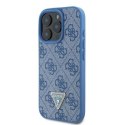 Oryginalne Etui IPHONE 16 PRO Guess Hardcase Leather 4G Triangle Strass MagSafe (GUHCP16LP4TDPB) niebieskie