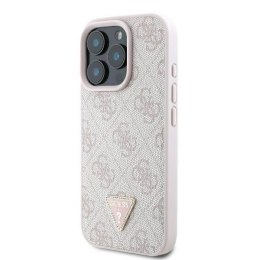 Oryginalne Etui IPHONE 16 PRO Guess Hardcase Leather 4G Triangle Strass MagSafe (GUHCP16LP4TDPP) różowe