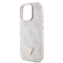 Oryginalne Etui IPHONE 16 PRO Guess Hardcase Leather 4G Triangle Strass MagSafe (GUHCP16LP4TDPP) różowe