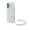 Oryginalne Etui IPHONE 16 Guess Hardcase IML Flowers Allover Electro With Pearl Strap MagSafe (GUHMP16SHCPOFPH) białe