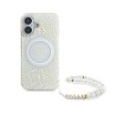 Oryginalne Etui IPHONE 16 Guess Hardcase IML Flowers Allover Electro With Pearl Strap MagSafe (GUHMP16SHCPOFPH) białe