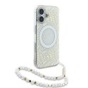 Oryginalne Etui IPHONE 16 Guess Hardcase IML Flowers Allover Electro With Pearl Strap MagSafe (GUHMP16SHCPOFPH) białe