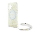 Oryginalne Etui IPHONE 16 Guess Hardcase IML Flowers Allover Electro With Pearl Strap MagSafe (GUHMP16SHCPOFPH) białe