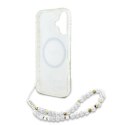 Oryginalne Etui IPHONE 16 Guess Hardcase IML Flowers Allover Electro With Pearl Strap MagSafe (GUHMP16SHCPOFPH) białe