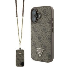 Oryginalne Etui IPHONE 16 Guess Hardcase Leather Metal Logo Strass Crossbody + Smycz (GUHCP16SP4TDSCPW) brązowe