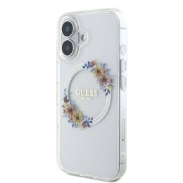 Oryginalne Etui IPHONE 16 PLUS Guess Hardcase IML Flowers Wreath MagSafe (GUHMP16MHFWFCT) transparentne