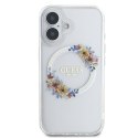 Oryginalne Etui IPHONE 16 PLUS Guess Hardcase IML Flowers Wreath MagSafe (GUHMP16MHFWFCT) transparentne