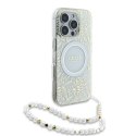 Oryginalne Etui IPHONE 16 PRO Guess Hardcase IML Flowers Allover Electro With Pearl Strap MagSafe (GUHMP16LHCPOFPH) białe