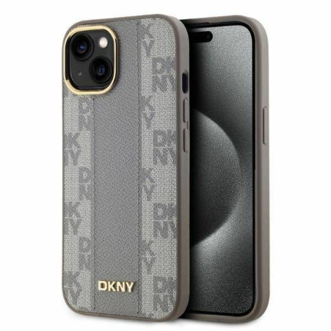 Oryginalne Etui IPHONE 14 DKNY Hardcase Leather Checkered Mono Pattern MagSafe (DKHMP14SPCPVSLE) beżowe