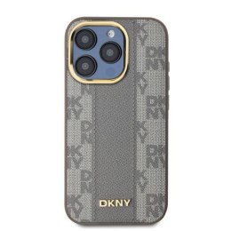 Oryginalne Etui IPHONE 15 PRO DKNY Hardcase Leather Checkered Mono Pattern MagSafe (DKHMP15LPCPVSLE) beżowe