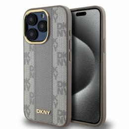 Oryginalne Etui IPHONE 15 PRO MAX DKNY Hardcase Leather Checkered Mono Pattern MagSafe (DKHMP15XPCPVSLE) beżowe