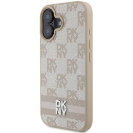 Oryginalne Etui IPHONE 16 DKNY Hardcase Checkered Pattern & Printed Stripes (DKHCP16SPCPTSSP) różowe