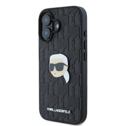 Oryginalne Etui IPHONE 16 Karl Lagerfeld Hardcase Saffiano Monogram Karl Head Pin (KLHCP16SPGKLKIPK) czarne