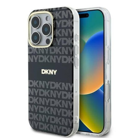 Oryginalne Etui IPHONE 16 PRO DKNY Hardcase Repeat Texture Pattern With Stripe (DKHMP16LHRHSEK) czarne