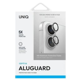 Szkło Hartowane na Aparat IPHONE 16 / IPHONE 16 PLUS UNIQ Optix Aluminium Camera Lens Protector z Aplikatorem White Shimmer