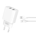 Ładowarka Sieciowa 10W 2xUSB + Kabel Micro-USB 2,1A XO CE02C biała