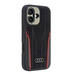 Oryginalne Etui IPHONE 16 Audi Genuine Leather MagSafe Hardcase (AU-TPUPCMIP16-R8/D3-RD) czarno-czerwone