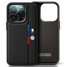 Oryginalne Etui IPHONE 16 BMW Hardcase M Perforated Tricolor Detail Line (BMHCP16S23PUPVK) czarne