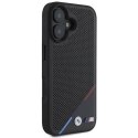 Oryginalne Etui IPHONE 16 BMW Hardcase M Perforated Tricolor Line MagSafe (BMHMP16S23PUPDK) czarne