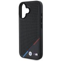 Oryginalne Etui IPHONE 16 BMW Hardcase M Perforated Tricolor Line MagSafe (BMHMP16S23PUPDK) czarne