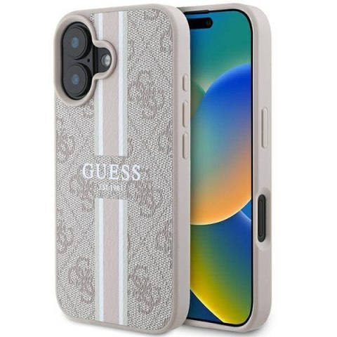 Oryginalne Etui IPHONE 16 Guess Hardcase 4G Printed Stripes MagSafe (GUHMP16SP4RPSP) różowe