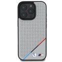 Oryginalne Etui IPHONE 16 PRO BMW Hardcase M Perforated Tricolor Line MagSafe (BMHMP16L23PUPDG) szare