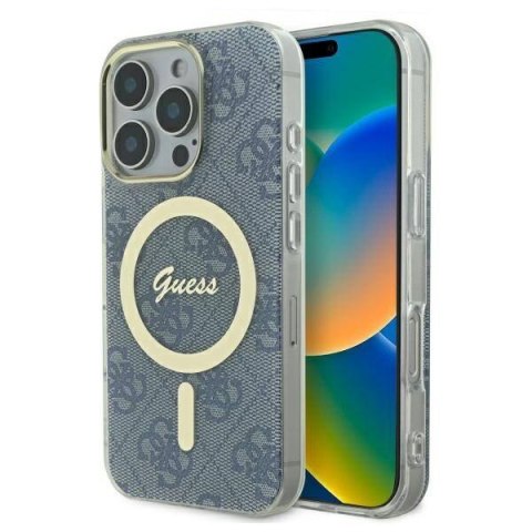 Oryginalne Etui IPHONE 16 PRO Guess Hardcase IML 4G MagSafe (GUHMP16LH4STB) niebieskie