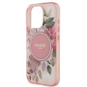 Oryginalne Etui IPHONE 16 PRO Guess Hardcase IML Flower & Tonal Circle MagSafe (GUHMP16LHFWBDCEP) różowe