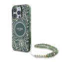 Oryginalne Etui IPHONE 16 PRO Guess Hardcase IML Flowers Allover Electro With Pearl Strap MagSafe (GUHMP16LHCPOFPA) zielone