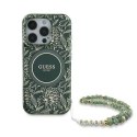 Oryginalne Etui IPHONE 16 PRO Guess Hardcase IML Flowers Allover Electro With Pearl Strap MagSafe (GUHMP16LHCPOFPA) zielone