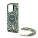 Oryginalne Etui IPHONE 16 PRO Guess Hardcase IML Flowers Allover Electro With Pearl Strap MagSafe (GUHMP16LHCPOFPA) zielone