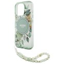 Oryginalne Etui IPHONE 16 PRO Guess Hardcase IML Flowers With Pearl Strap MagSafe (GUHMP16LHFWBRCESN) zielone