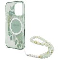 Oryginalne Etui IPHONE 16 PRO Guess Hardcase IML Flowers With Pearl Strap MagSafe (GUHMP16LHFWBRCESN) zielone