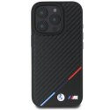 Oryginalne Etui IPHONE 16 PRO MAX BMW Hardcase M Carbon Tricolor Line MagSafe (BMHMP16X23PUDTK) czarne