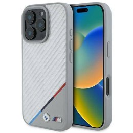 Oryginalne Etui IPHONE 16 PRO MAX BMW Hardcase M Carbon Tricolor Line MagSafe (BMHMP16X23PUDTS) szare