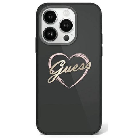 Oryginalne Etui IPHONE 16 PRO MAX Guess Hardcase IML Heart (GUHCP16XHCHGSPK) czarne