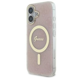 Oryginalne Etui IPHONE 16 Guess Hardcase IML 4G MagSafe (GUHMP16SH4STP) różowe