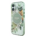 Oryginalne Etui IPHONE 16 Guess Hardcase IML Flower & Tonal Circle MagSafe (GUHMP16SHFWBDCEN) zielone