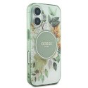 Oryginalne Etui IPHONE 16 Guess Hardcase IML Flower & Tonal Circle MagSafe (GUHMP16SHFWBDCEN) zielone