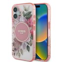 Oryginalne Etui IPHONE 16 Guess Hardcase IML Flower & Tonal Circle MagSafe (GUHMP16SHFWBDCEP) różowe