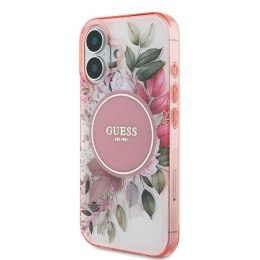 Oryginalne Etui IPHONE 16 Guess Hardcase IML Flower & Tonal Circle MagSafe (GUHMP16SHFWBDCEP) różowe