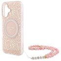 Oryginalne Etui IPHONE 16 Guess Hardcase IML Flowers Allover Electro With Pearl Strap MagSafe (GUHMP16SHCPOFPP) różowe