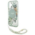 Oryginalne Etui IPHONE 16 Guess Hardcase IML Flowers With Pearl Strap MagSafe (GUHMP16SHFWBRCESN) zielone