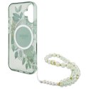 Oryginalne Etui IPHONE 16 Guess Hardcase IML Flowers With Pearl Strap MagSafe (GUHMP16SHFWBRCESN) zielone